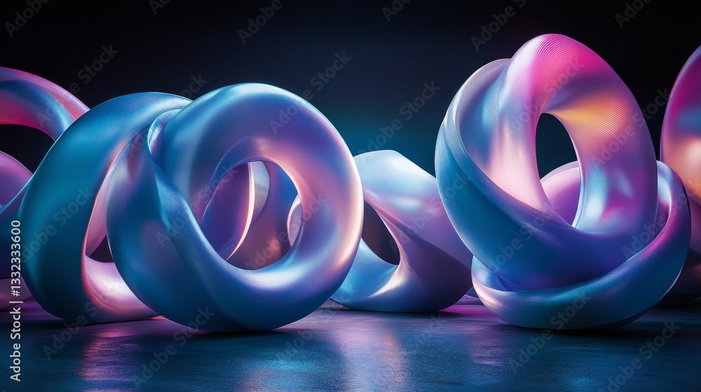 Wall mural the background is an abstract design of a flowing wave pattern with a purple and blue gradient