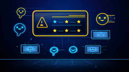 Naklejka premium Neon Feedback Interface User Experience Design with Smiley Emojis and Star Rating System