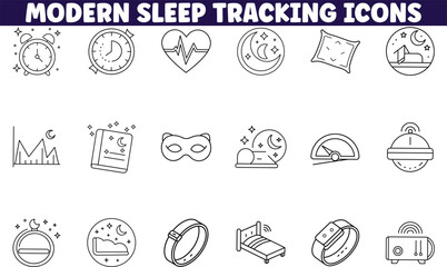 Modern Sleep Tracking Icons Wellness, Health, Rest, Monitoring, Gadgets