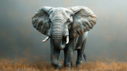 Fototapeta premium Remarkable representation of an African elephant in its natural habitat, showcasing the intricate textures of its skin and the vastness of the environment