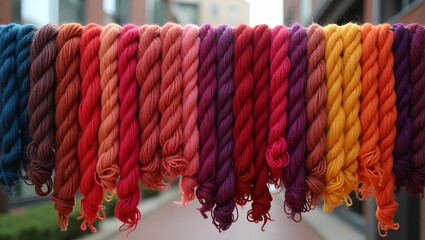 Eco-Friendly Silk Yarn Dyed with Natural Dyes: Traditional Process & Drying Showcase in Stock Photo