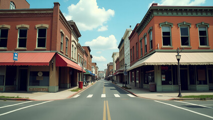 Obraz premium Photorealistic Image of Abandoned Main Street: Capturing the Small Business Crisis and Economic Recession's Impact on Entrepreneurship - Stock Photo Concept with Empty Space for Text