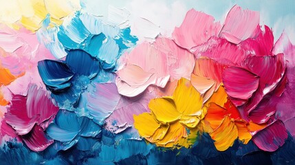 Vivid palette of textured brushstrokes in abstract floral oil painting