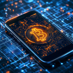 Fototapeta na wymiar Bitcoin on the phone