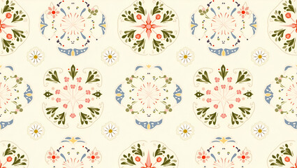Retro Roses and Daisies: A Mid Century Modern Seamless Tile Pattern in Muted Pastel Colors for Vintage Inspired Rooms - Perfect for Stylish Home Decor