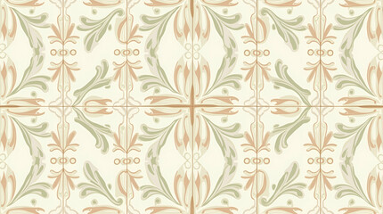 Obraz premium Elegant Art Nouveau Vine Tile Pattern: Flowing Lines & Pastel Colors for Dining Room Decor