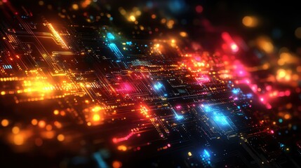Fototapeta premium Abstract digital circuit board glowing neon lights