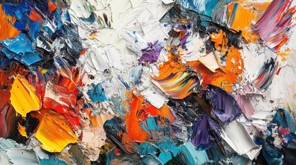 Vibrant abstract oil painting with multicolored textured brush strokes
