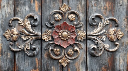 Ornate Wooden Carving: Intricate Floral Design on Antique Door