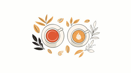 Obraz premium vector latte art with coffee beans and leaves