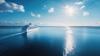 Fototapeta premium majestic cruise liner glides smoothly across endless ocean its sleek hull reflecting brilliant sunlight and deep blue