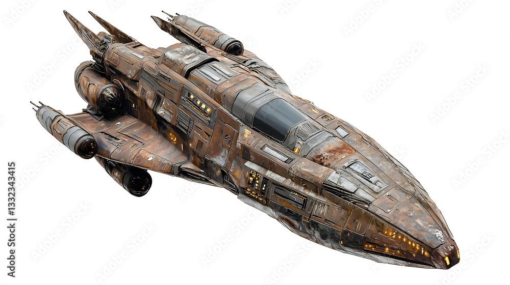 Poster futuristic spacecraft design sci-fi universe model showcase studio environment close-up view high-te