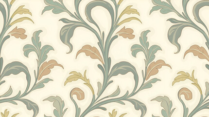 Flowing Lines and Pastel Colors: Art Nouveau Vine Seamless Tile Pattern for Elegant Dining Rooms - A Simple Flat Vector Illustration for Stylish Interiors