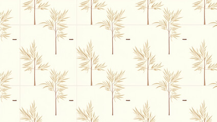 Vintage Bamboo Seamless Tile Pattern: Cozy Kitchen Decor with Warm Brown Accents on White Background
