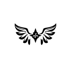 Monochromatic Geometric Emblem of a Winged Star, Depicted on a Solid White Background, Suggesting Abstract Symbolism.