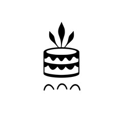 Minimalist Cake Icon with Ornamental Topping and Wavy Layering in a Clean, Isolated White Background, Celebrating Simplicity.