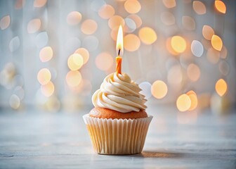 Tilt-Shift Birthday Cupcake: Number 129 Candle on Blue