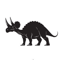 Fototapeta premium black and white vector image of a full-length triceratops dinosaur from the side, graphics, outline 