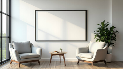 Fototapeta premium Stylish Flat Picture Frame with Upholstered Furniture: Elevate Your Professional Workspace Decor