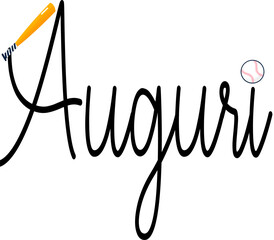 Auguri whit baseball ball- word -  Italian, black color; ideal for websites, e-mails, presentations, greetings, sublimation cards, cricut, prints, cricut, silhouette
