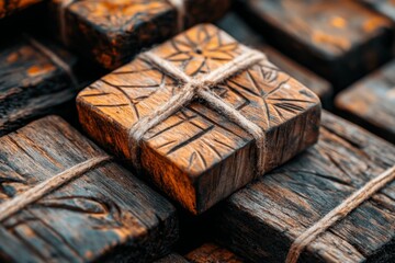 A close-up of a beautifully designed wooden game board with hand-carved pieces, showcasing artisanal craftsmanship