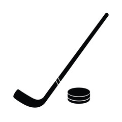 Hockey Stick and Puck Silhouette Vector.