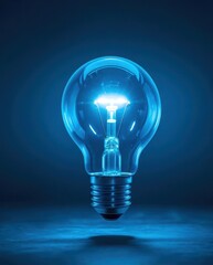 A light bulb is lit up and is floating in the air