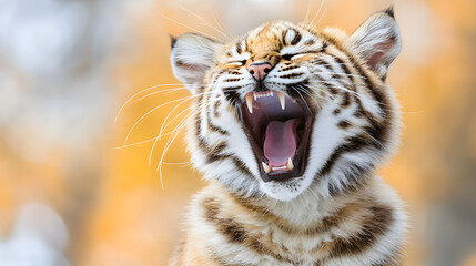 Fototapeta premium Ferocious tiger roars in rugged habitat nature photography wild environment close-up view