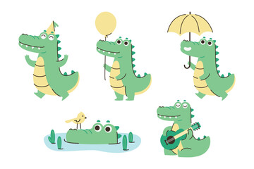Adorable Alligator Character Collection with Playful Activities and Expressions