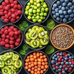 Naklejka premium Vibrant Array of Fresh Fruits and Seeds