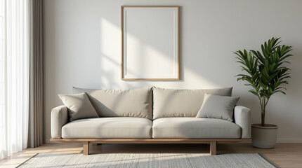 Stylish Flat Sofa Arrangement in Cozy Living Room with Picture Frame: A Perfect Blend of Comfort and Aesthetic for Your Home Decor