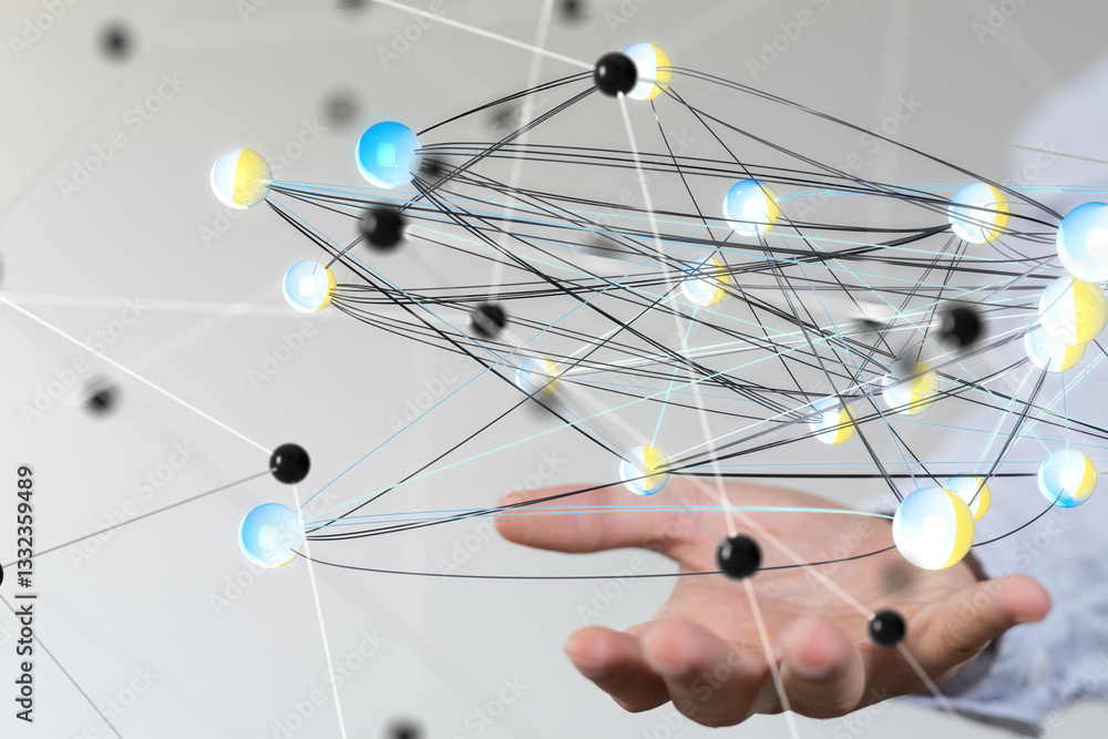Aufkleber Digital cyberspace with particles and Digital data network connections concept.