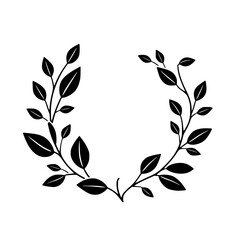 Elegant Black Leaf Wreath on White Background, Minimalist Botanical Illustration, Symbolic of Honor, Victory, and Nature's Beauty.