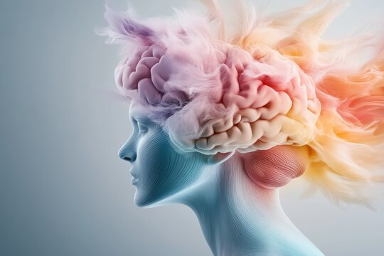 A dynamic timeline illustration showing the shrinking of the hippocampus in an aging brain, with colors transitioning from vibrant to muted
