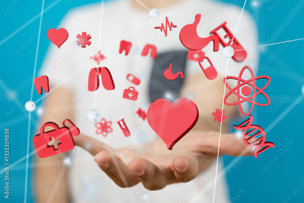 Poster digital medical futuristic interface 3d rendering