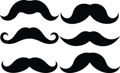 Set of mustache silhouette vector, mustache icon set