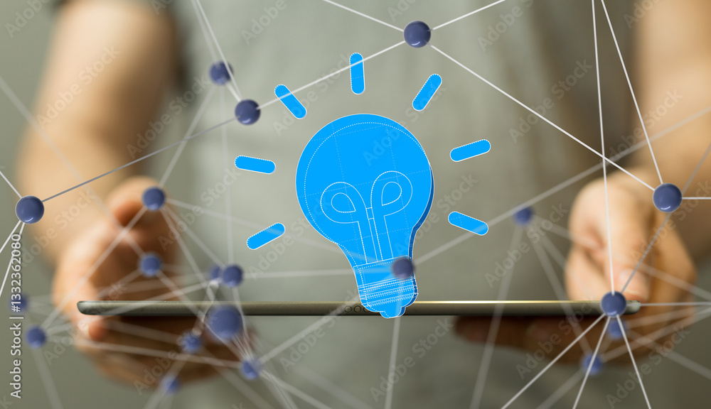 Poster lampNeural network 3D illustration. Big data and cybersecurity