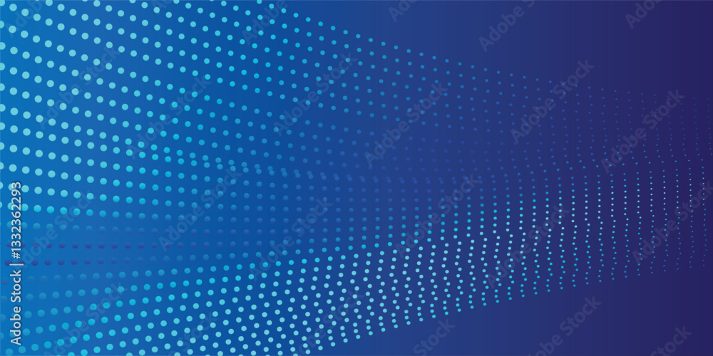 Poster abstract background of points. white wave on blue background. cyber particles. big data stream. vect