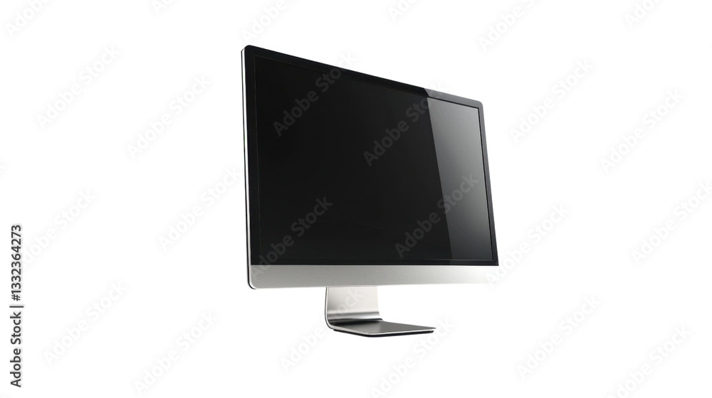 Poster modern desktop computer monitor with blank screen on transparent background