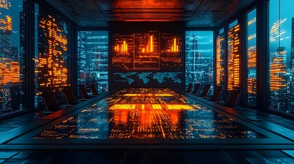 Futuristic Conference Room Celebrating Record Breaking Business Objective Achievement