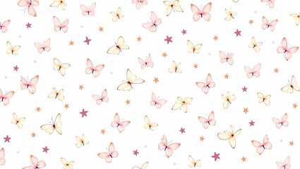 Vibrant Heather and Butterflies Seamless Pattern on White Background for Spring Textiles & Branding