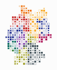 Germany, shape of the country built of colored cells. Digital style map of Germany on white background. Large size square blocks. Amazing vector illustration.