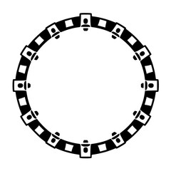 Circular Abstract Design: Black and White Segmented Ring with Repeating Geometric Elements on White Background