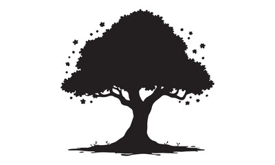 Oak tree set black silhouette vector Clip art