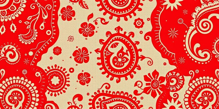 Abstract paisley patchwork red bandana vector seamless pattern, texture, pattern