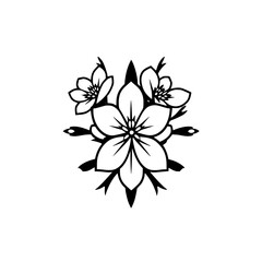 Fototapeta premium Vector floral illustration featuring three stylized flowers in a symmetrical composition, rendered in bold black against a crisp white background.