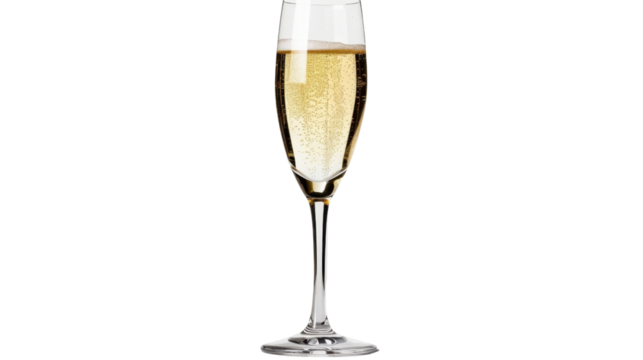 Glass of champagne with bubbles on transparent background