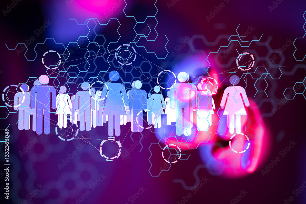 Poster Global network. Blockchain. 3D illustration. Neural networks and artificial intelligence. Abstract  3d - connection