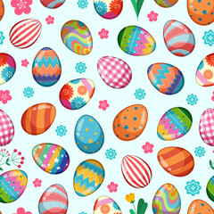 Easter eggs, flowers, Easter holiday, Holy Sunday, seamless pattern, illustration, vector
