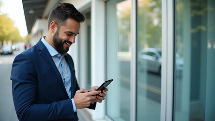 Fototapeta premium Man Makes Online Payment with Smartphone: Symbolizing Digital Banking and Internet Transactions in Stock Photo